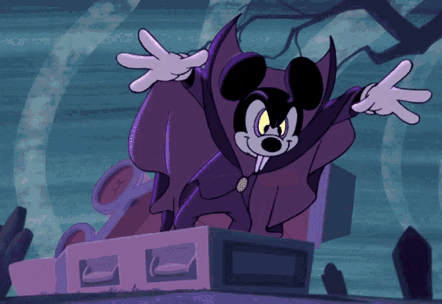 a cartoon mouse is dressed as a vampire