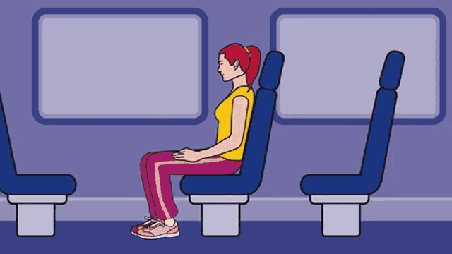 an illustration of a woman sitting in a train seat