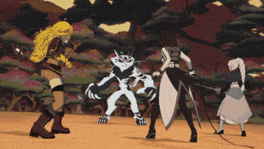 a group of cartoon characters standing next to each other including a tiger