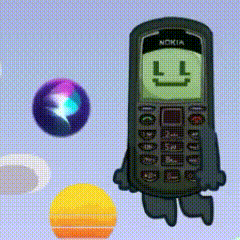 a cartoon nokia phone with a smiley face on the screen