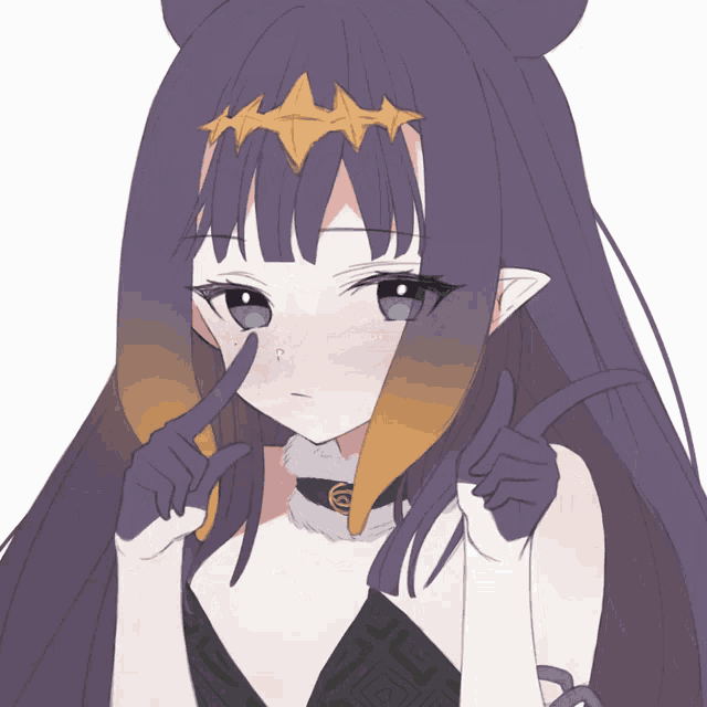 a drawing of a girl with purple hair and a star on her head