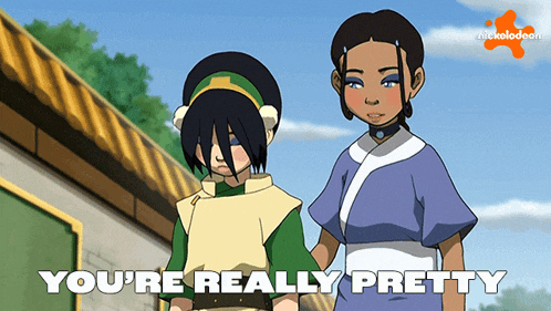 a cartoon of two girls standing next to each other with the words you 're really pretty below them