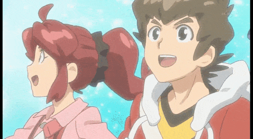 a boy and a girl are standing next to each other in a cartoon which says tv asahi on the bottom