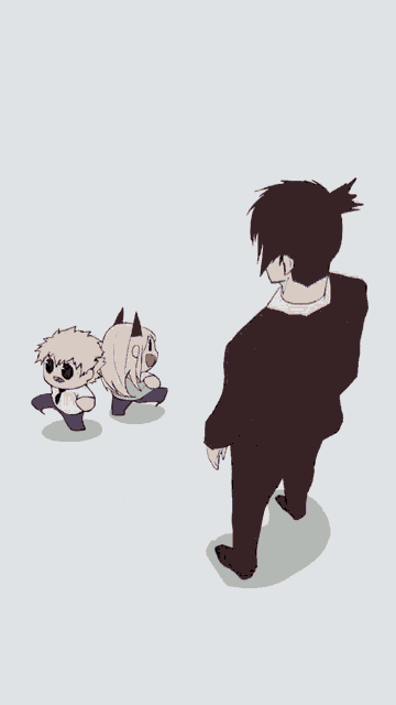 a drawing of a man in a suit standing next to a cartoon character