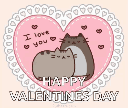 a couple of cats are sitting next to each other in a heart shaped frame .
