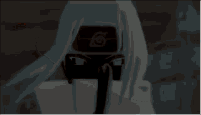 a black and white drawing of a person wearing a mask with a symbol on it .