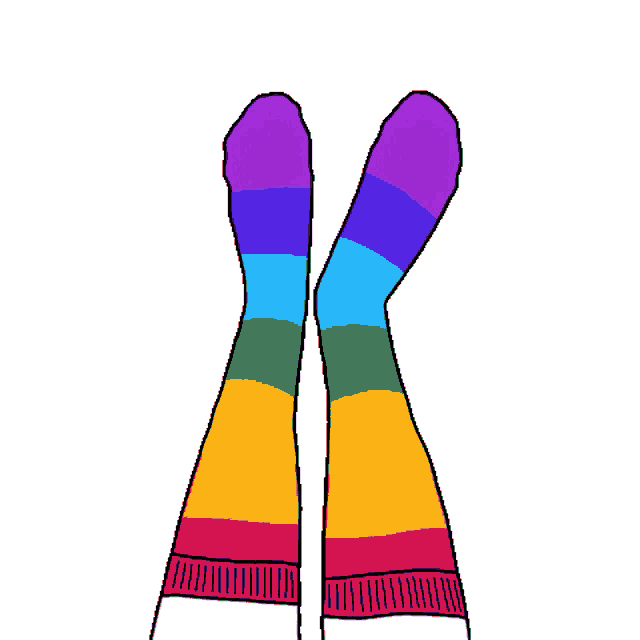 a pair of rainbow colored socks on someone 's legs