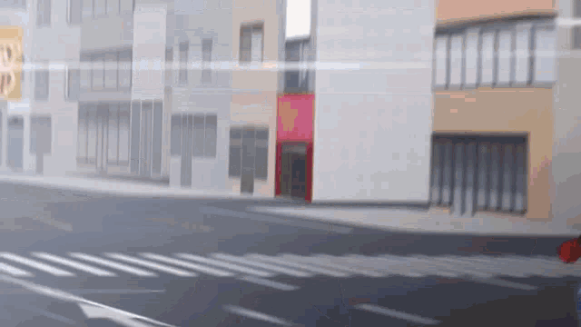 a blurry picture of a city street with a sign that says ' sd ' on it
