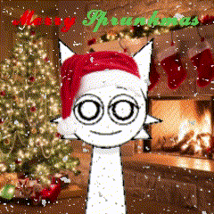 a cartoon cat wearing a santa hat with merry christmas written on it