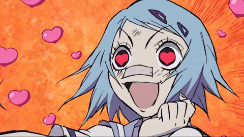 a cartoon girl with hearts in her eyes is smiling
