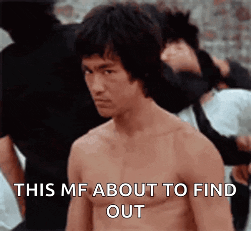a shirtless man is standing in front of a group of people and says this mf about to find out