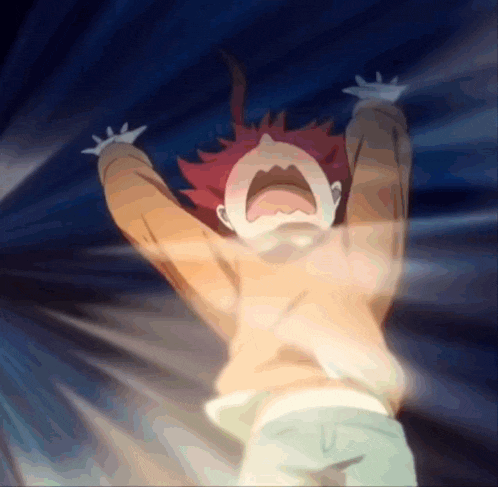 a person with red hair is screaming with their mouth wide open