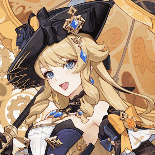a girl with long blonde hair wearing a black hat