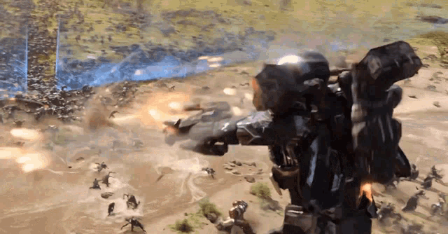 a man in a military uniform is holding a gun in a video game scene