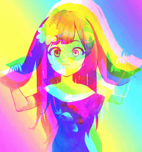 a colorful drawing of a girl with long brown hair