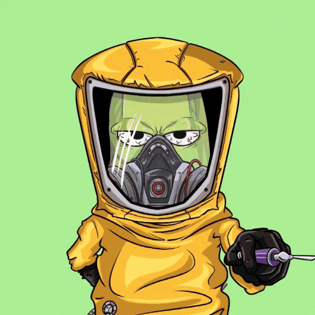 a cartoon drawing of a person wearing a yellow hazmat suit