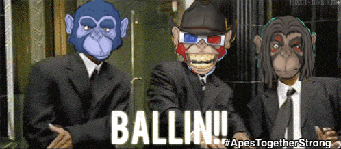three monkeys wearing suits and ties are standing next to each other with the words ballin written on the bottom