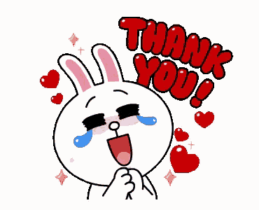 a cartoon rabbit is crying and says `` thank you '' .