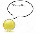 a yellow ball with a speech bubble coming out of it .