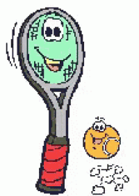 a cartoon drawing of a tennis racquet with a smiley face on it .