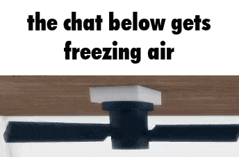a picture of a ceiling fan with the caption the chat below gets freezing air .