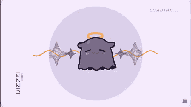a loading screen shows a cartoon character with a halo on its head