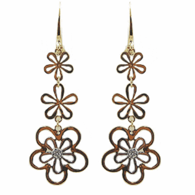 a pair of earrings with a pear shaped diamond