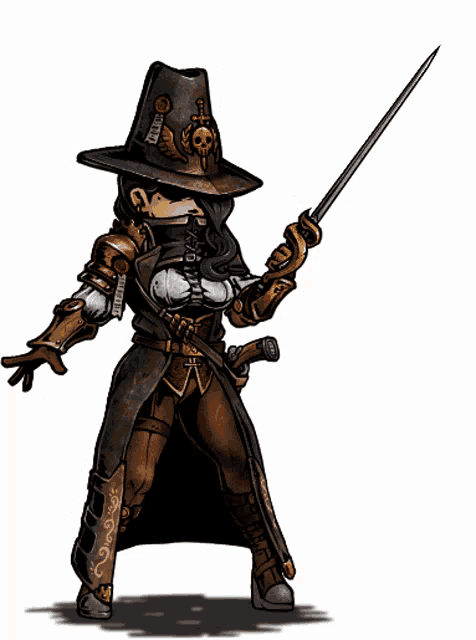 a cartoon drawing of a woman with a sword