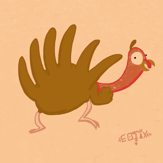 a cartoon of a turkey with the word eotix written on the bottom