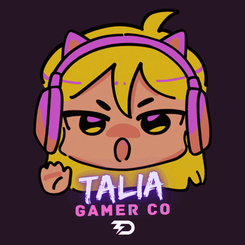 a cartoon of a girl with headphones and the name talia gamer co.