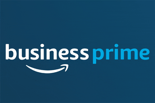 a blue and white business prime logo on a dark blue background