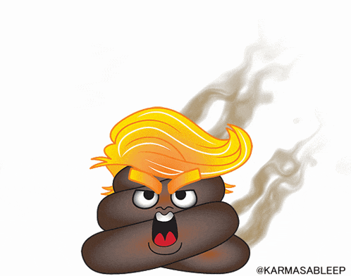 a cartoon drawing of a poop with donald trump 's hair and smoke coming out of it
