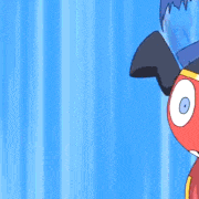 a close up of a cartoon character 's blue eye