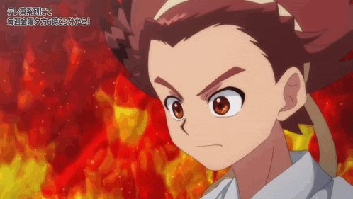 a close up of a cartoon character with chinese writing behind him