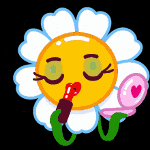 a cartoon flower with a smiley face and lipstick