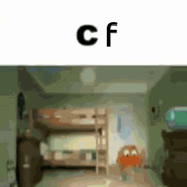 a picture of a bedroom with the letter cf on the bottom