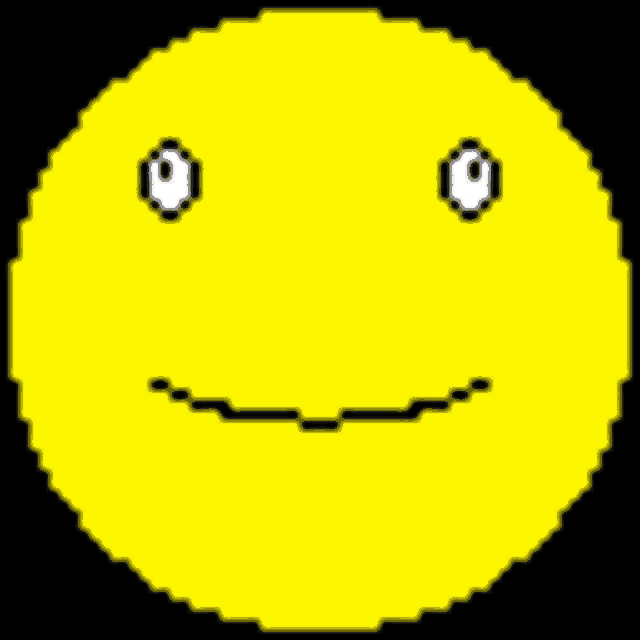 a pixel art of a yellow face with a black mouth .