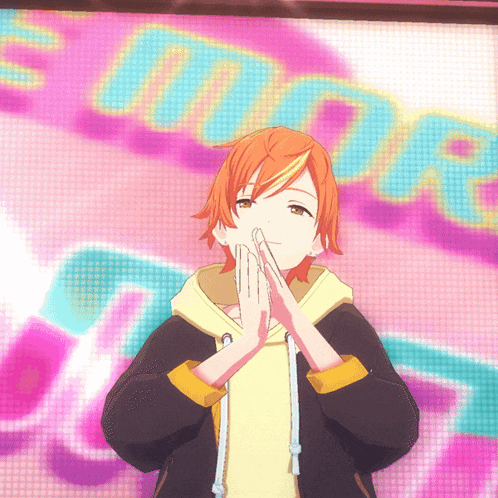 a girl with orange hair is standing in front of a sign that says ' summer ' on it