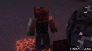 a minecraft character is standing next to a wall with lava coming out of it