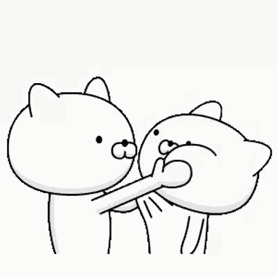 a couple of cartoon cats are standing next to each other .