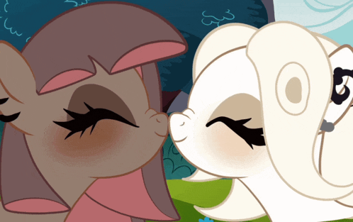 a couple of cartoon characters are kissing each other