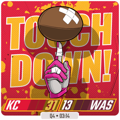 a poster that says touch down with a hand holding a football