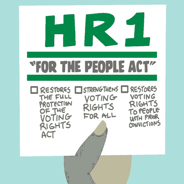 a hand holds up a sign that says hr1 for the people act