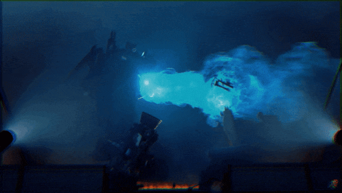 a dark room with a blue light shining on it