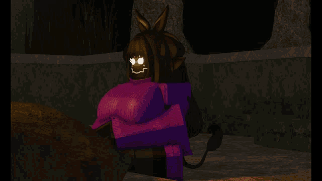 a cartoon character with a huge purple sweater on