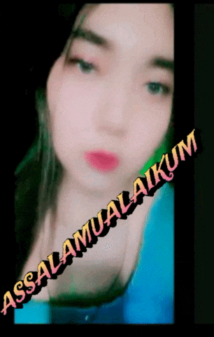 a close up of a woman 's face with the words " assalamualaikum " on it