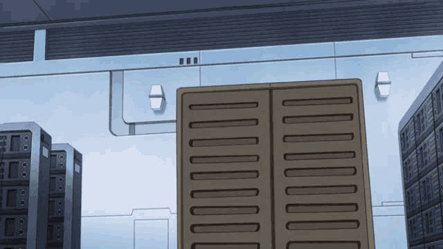 a cartoon drawing of a server room with a row of servers