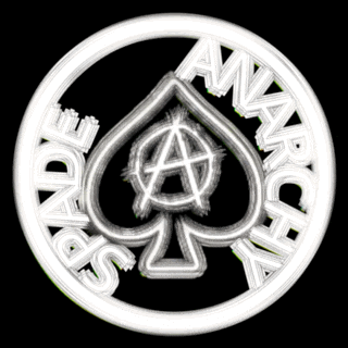 a spade with an anarchy symbol in the center