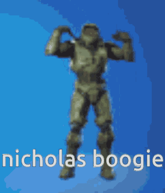a video game character is dancing with the words nicholas boogie written below him