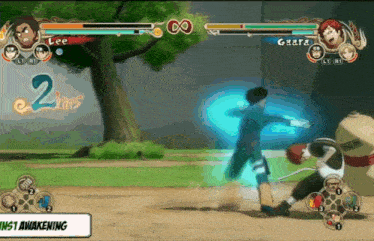a screenshot of a video game shows lee and gara fighting each other